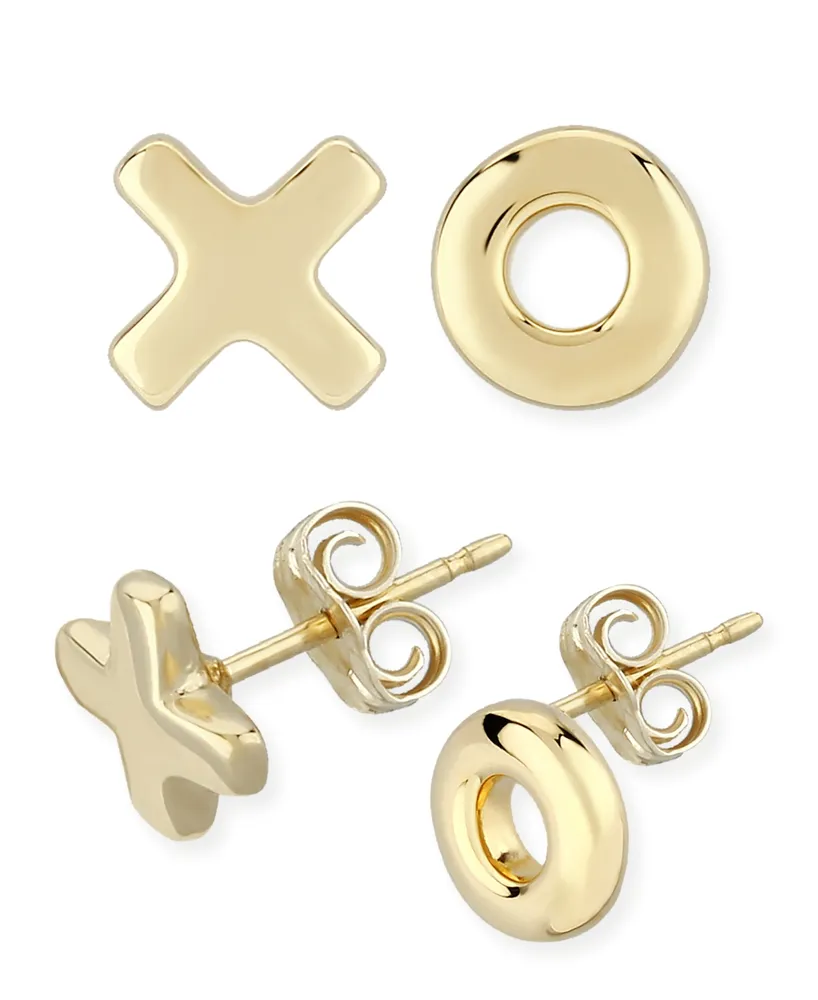 X & O Stud Earrings Set in 14k Yellow Gold (8mm)