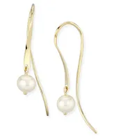 Mini Sweep Pearl (5 mm) Drop Earrings Set in 14k Yellow Gold