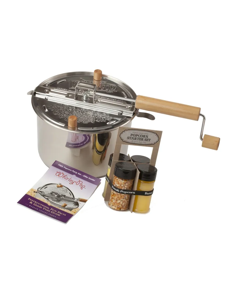 Wabash Valley Farms Retro Popcorn Popping Necessities Set with Stainless Steel Whirley-Pop