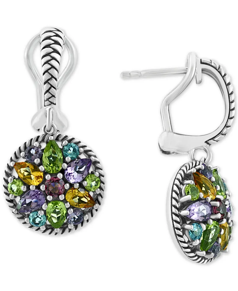 Effy Multi-Gemstone Cluster Drop Earrings (3-7/8 ct. t.w.) in Sterling Silver