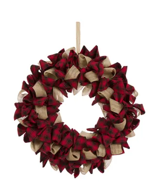 Glitzhome 18.9"D Plaid Fabric Wreath