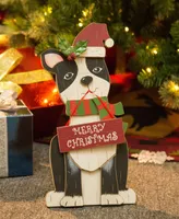 Glitzhome 16" H Wooden Dog Christmas Figurines Decor