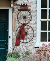 Glitzhome 36.63" H Metal Bike Wheel Snowman with Plaid Scarf Yard Stake