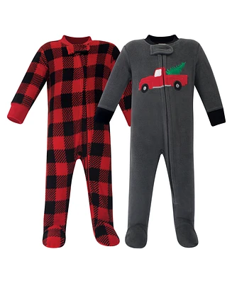 Hudson Baby Boys Fleece Zipper Sleep and Play 2pk, Christmas Tree