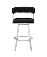 Saturn 30" Bar Height Swivel Gray Artificial leather and Brushed Stainless Steel Stool