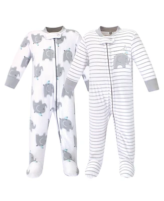 Hudson Baby Boys Fleece Zipper Sleep and Play 2pk, Elephants, 3-6 Months