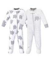 Hudson Baby Baby Boys Hudson Fleece Zipper Sleep and Play 2pk, Elephants, 3-6 Months