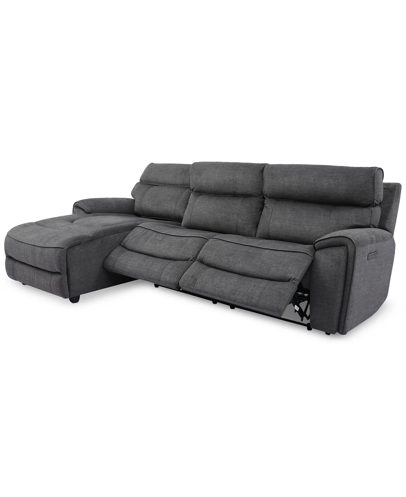 Hutchenson 3-Pc. Fabric Chaise Sectional with 2 Power Recliners and Headrests