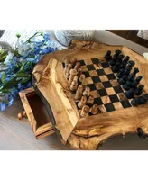 BeldiNest Olive Wood Chess Set Rustic Edge Board 8 x 8