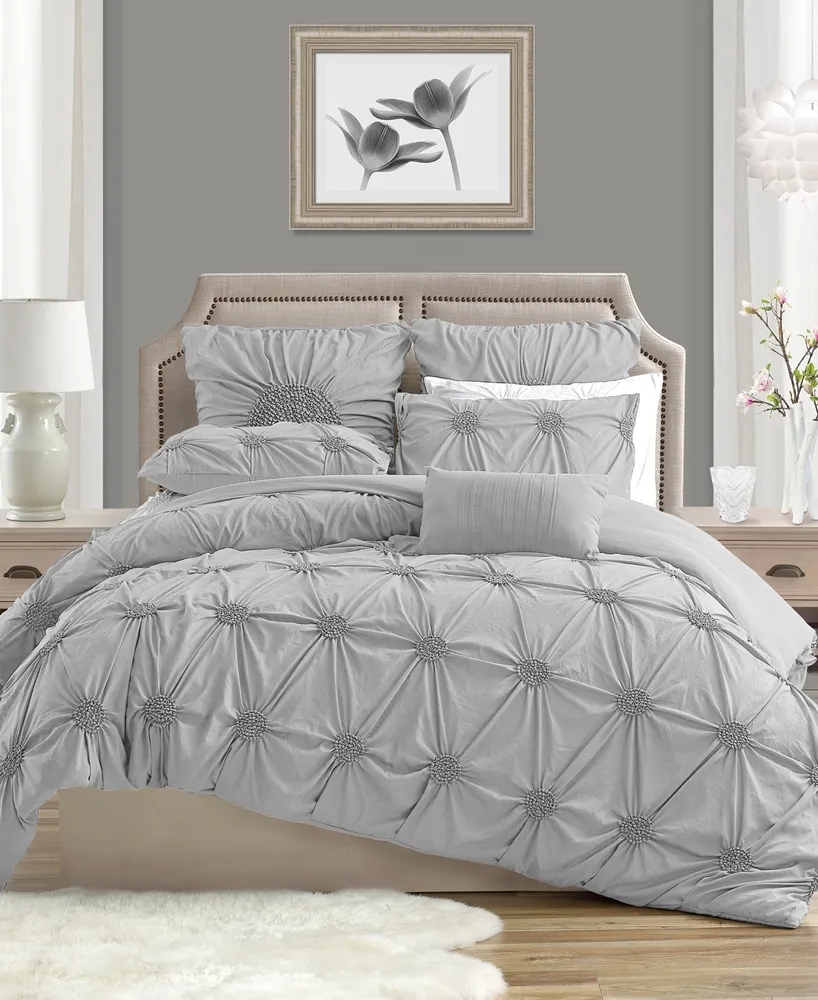 Charming Ruched Rosette Duvet Cover Set - Twin/Twin Xl