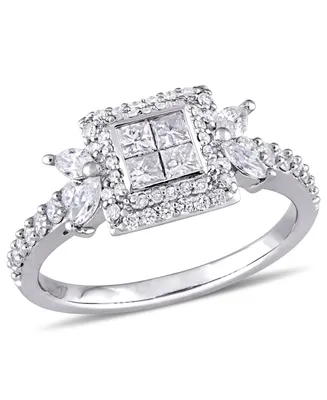 Princess- Cut Certified Diamond (1 ct. t.w.) Quad Halo Engagement Ring 14k White Gold