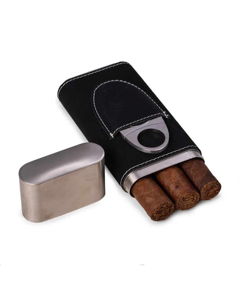 Bey-Berk Leather 3 Cigar Case with Cigar Cutter