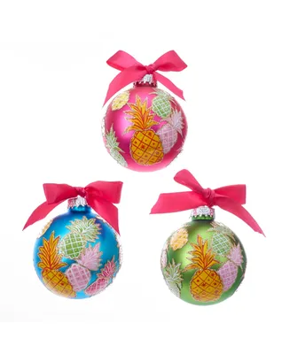 Kurt Adler 80MM Glass Pineapple Pattern Ball Ornaments, 6 Piece Set