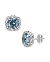 Multi Colored Cubic Zirconia Cushion Shape Stud Earring Sterling Silver