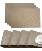 Dainty Home Faux Leather Hyde Park Slip Resistant Suede Backing Embossed 3D Surface Luxury 12" x 18" Place Mats - Set of 4