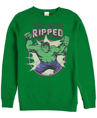 Marvel Men's Classic Comics Hulk Busy Gettin Ripped, Crewneck Fleece