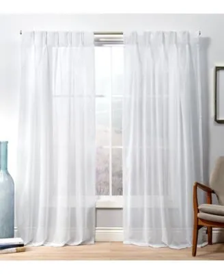 Exclusive Home Curtains Penny Sheer Embellished Stripe Grommet Top Curtain Panel Pair