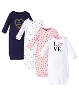 Hudson Baby Baby Girls Cotton Long-Sleeve Gowns 4pk, Love, 0-6 Months