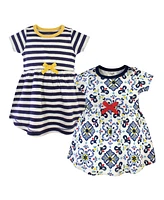 Touched by Nature Toddler Girls Organic Cotton Short-Sleeve Dresses 2pk, Pottery Tile