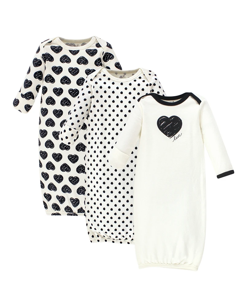 Touched by Nature Baby Girls Organic Cotton Long-Sleeve Gowns 3pk, Heart, 0-6 Months