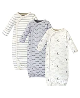 Touched by Nature Baby Boys Organic Cotton Side-Closure Snap Long-Sleeve Gowns 3pk