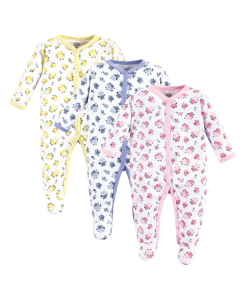 Luvable Friends Baby Girls Cotton Snap Sleep and Play 3pk, Months