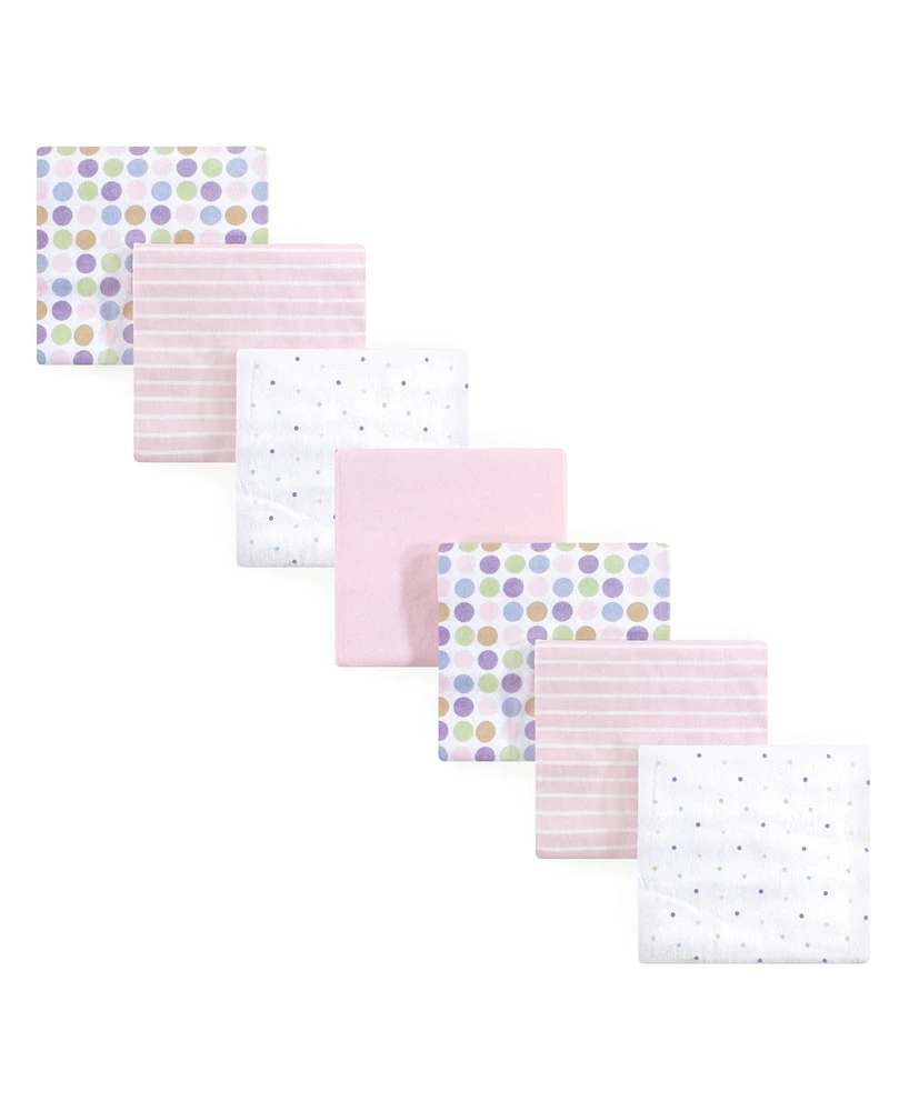 Luvable Friends Baby Girl Cotton Flannel Receiving Blankets, Pink Polka Dots 7-Pack, One Size