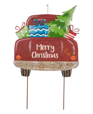 Glitzhome Rusty Metal Christmas Truck Yard Stake Or Standing Decor Or Wall Decor Kd, Three Function