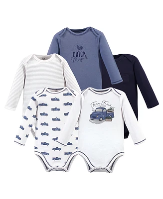 Touched by Nature Baby Boys Organic Cotton Long-Sleeve Bodysuits 5pk, Truck, 9-12 Months