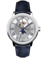 Raymond Weil Men's Swiss Automatic Maestro Blue Leather Strap Watch 39.9mm