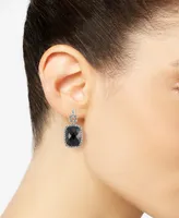 Marcasite and Faceted Onyx Square Post Earrings in Sterling Silver