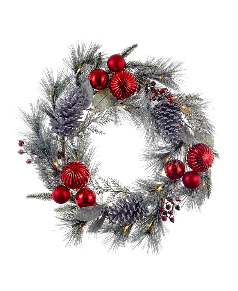 Kurt Adler 22-Inch Battery-Operated Red Berries, Balls and Silver Pinecone Wreath