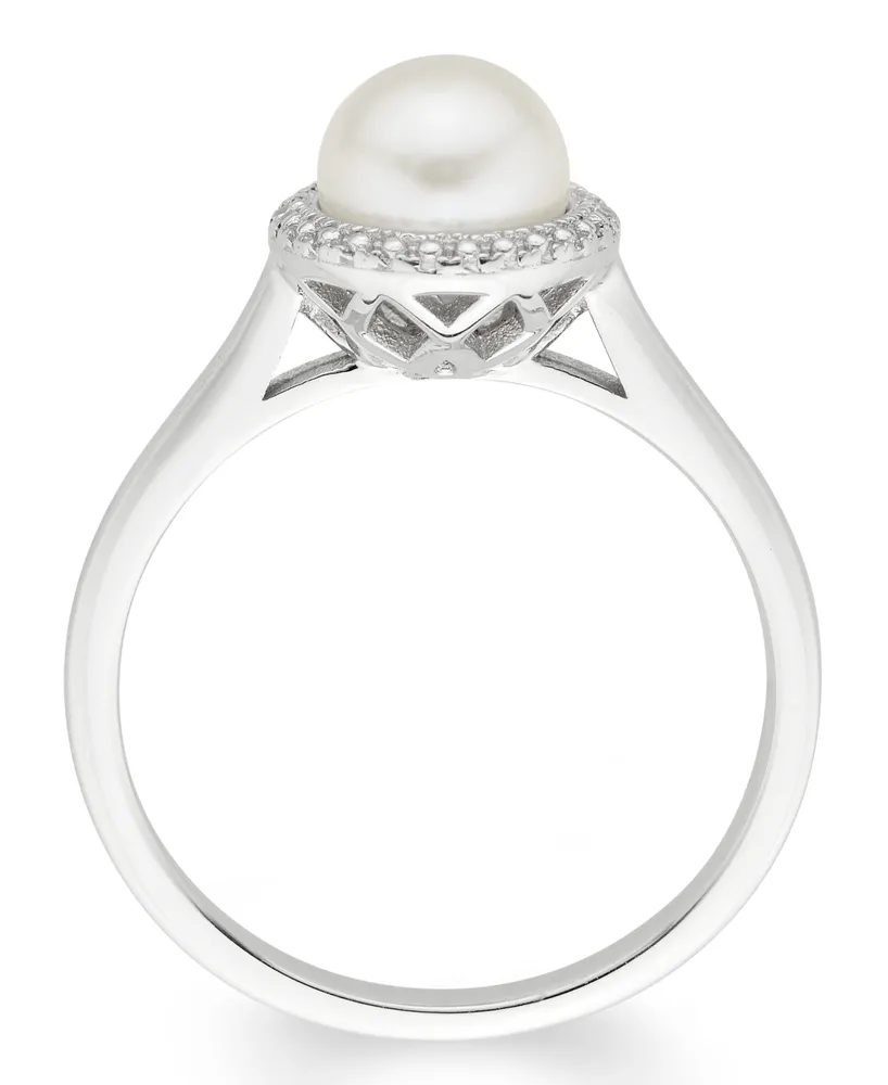 Cultured Freshwater Pearl (7 mm) Diamond Accent Ring in Sterling Silver
