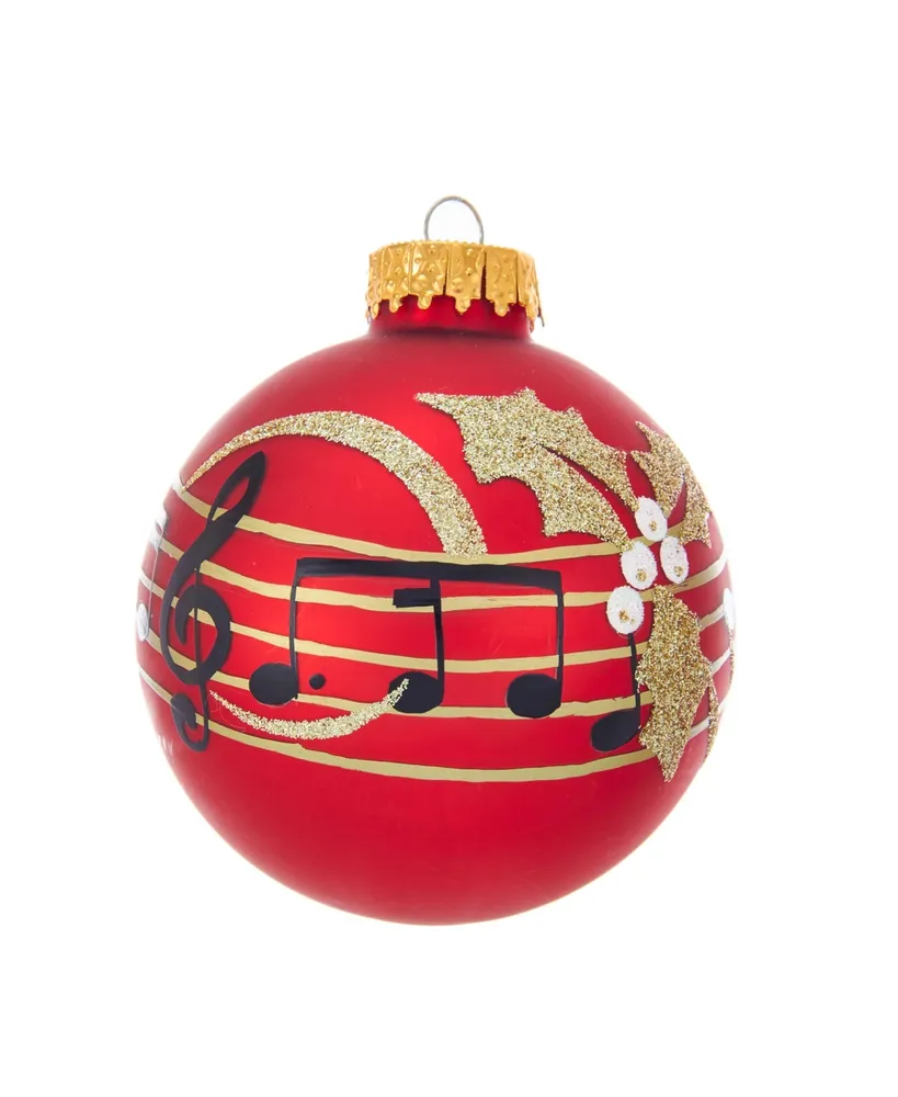 Kurt Adler 80MM Red With Music Notes Glass Ball Ornaments, 6-Piece Box