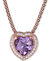 Amethyst (2-1/3 ct. t.w.) & White Topaz (1/3 ct. t.w.) Heart 17" Pendant Necklace in 14k Rose Vermeil over Sterling Silver