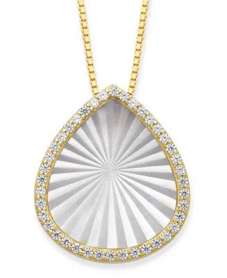 Mother of Pearl 15x13mm and Cubic Zirconia Pear Shaped Pendant with 18" Chain in Gold over Silver