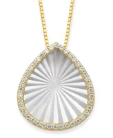 Mother of Pearl 15x13mm and Cubic Zirconia Pear Shaped Pendant with 18" Chain in Gold over Silver