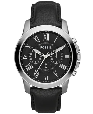 Fossil Men's Chronograph Grant Black Leather Strap Watch 44mm FS4812