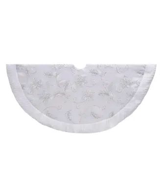 Kurt Adler 50-inch White Tree skirt with Sequin Flowers