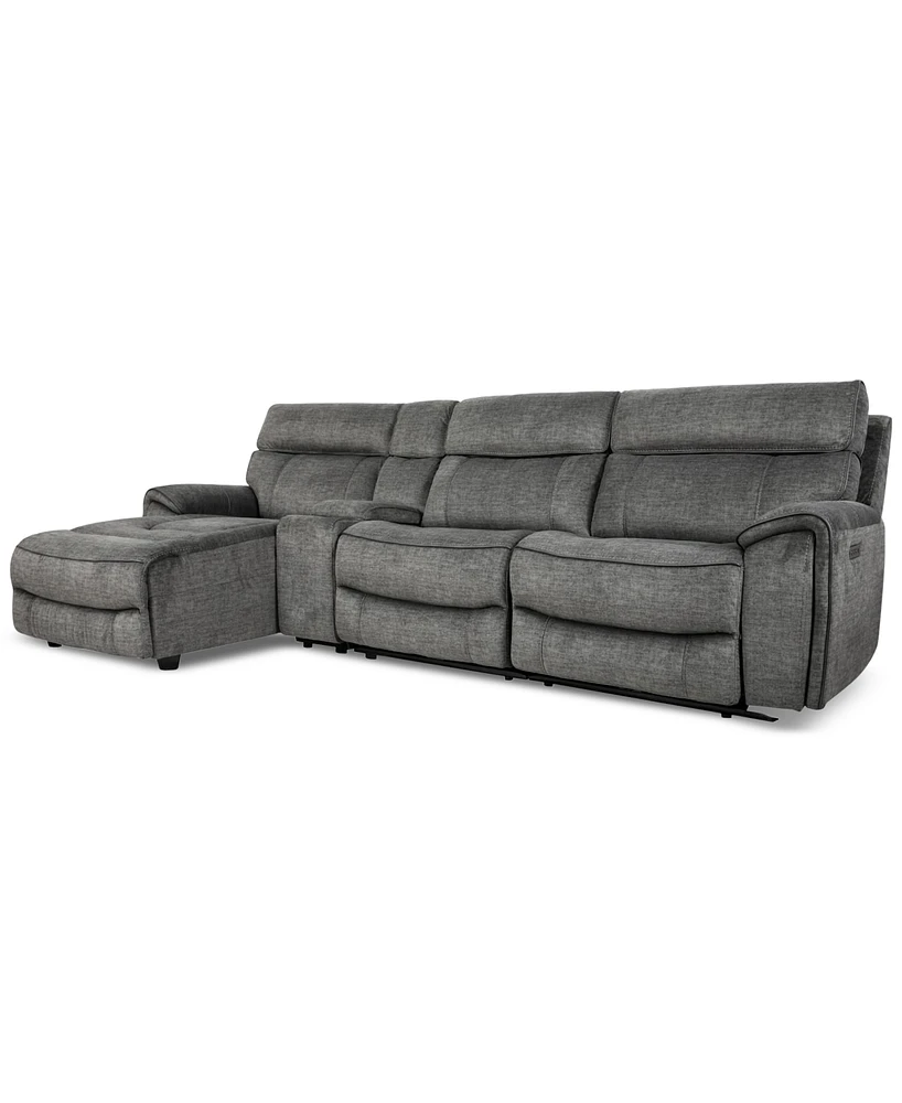 Hutchenson 4-Pc. Fabric Chaise Sectional with 2 Power Recliners, Headrests and Console