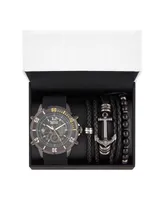 Men's Black/Grey Analog Quartz Watch And Stackable Gift Set