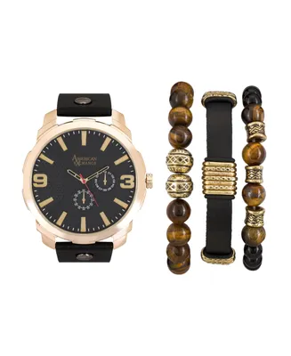Men's Black/Gold Analog Quartz Watch And Holiday Stackable Gift Set