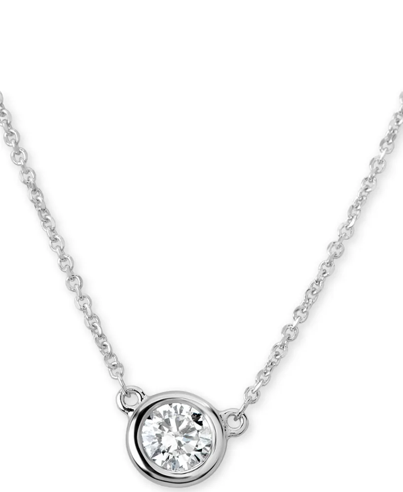 Certified Diamond Bezel Pendant Necklace (3/8 ct. t.w.) in 14k White Gold, 16" + 2" extender