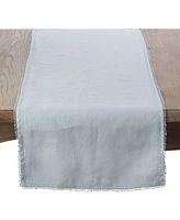 Saro Lifestyle Pom Design Linen Dining Room Table Runner