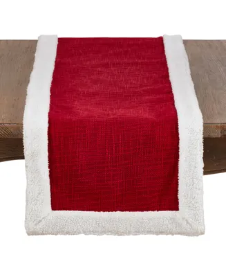 Saro Lifestyle Cotton Red Christmas Runner with Sherpa Edges