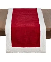 Saro Lifestyle Cotton Red Christmas Runner with Sherpa Edges