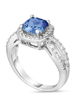 Simulated Birthstone Cushion Cubic Zirconia Halo Solitaire Ring Silver Plate