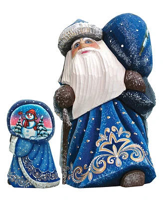 G.DeBrekht Woodcarved and Hand Painted Santa Snow Day Yuletide with Bag Figurine