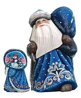 G.DeBrekht Woodcarved and Hand Painted Santa Snow Day Yuletide with Bag Figurine