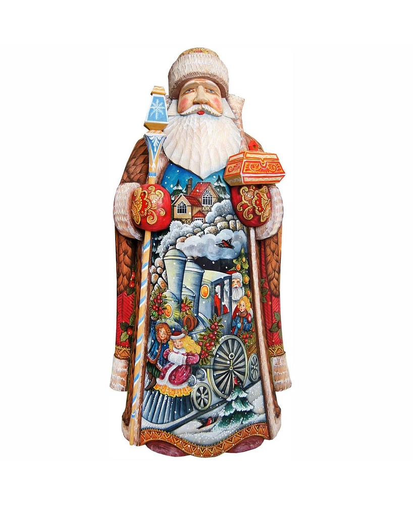 G.DeBrekht Woodcarved and Hand Painted Train Ride Santa Claus Figurine